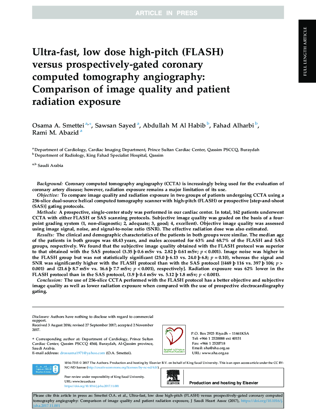 Ultra-fast, low dose high-pitch (FLASH) versus prospectively-gated coronary computed tomography angiography: Comparison of image quality and patient radiation exposure
