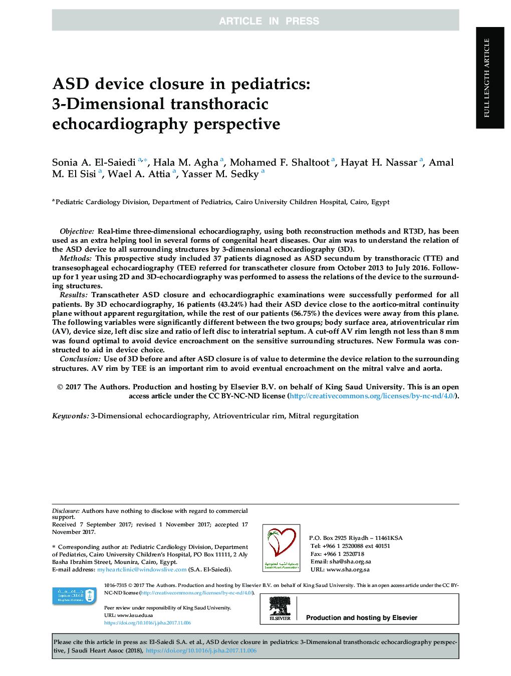 ASD device closure in pediatrics: 3-Dimensional transthoracic echocardiography perspective