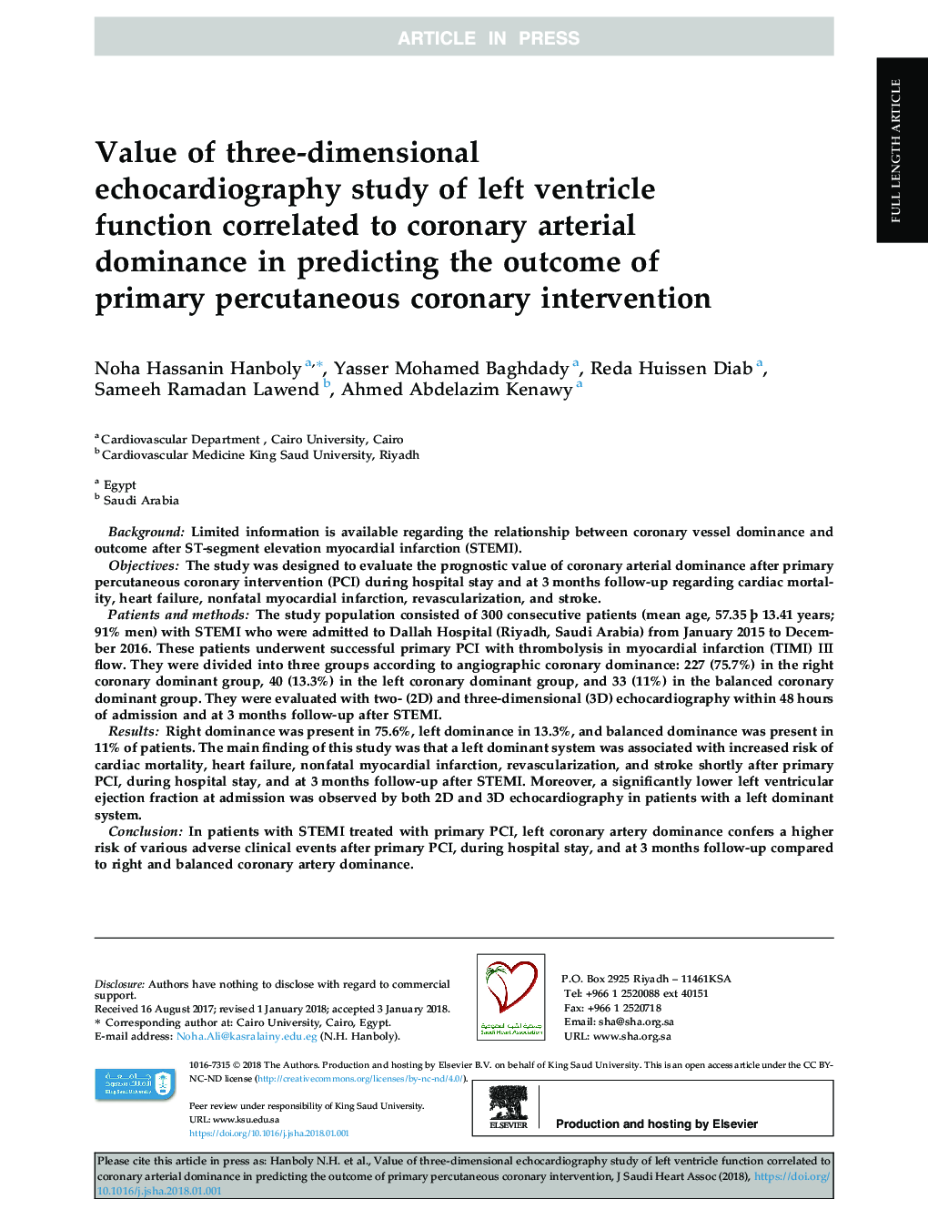 Value of three-dimensional echocardiography study of left ventricle function correlated to coronary arterial dominance in predicting the outcome of primary percutaneous coronary intervention