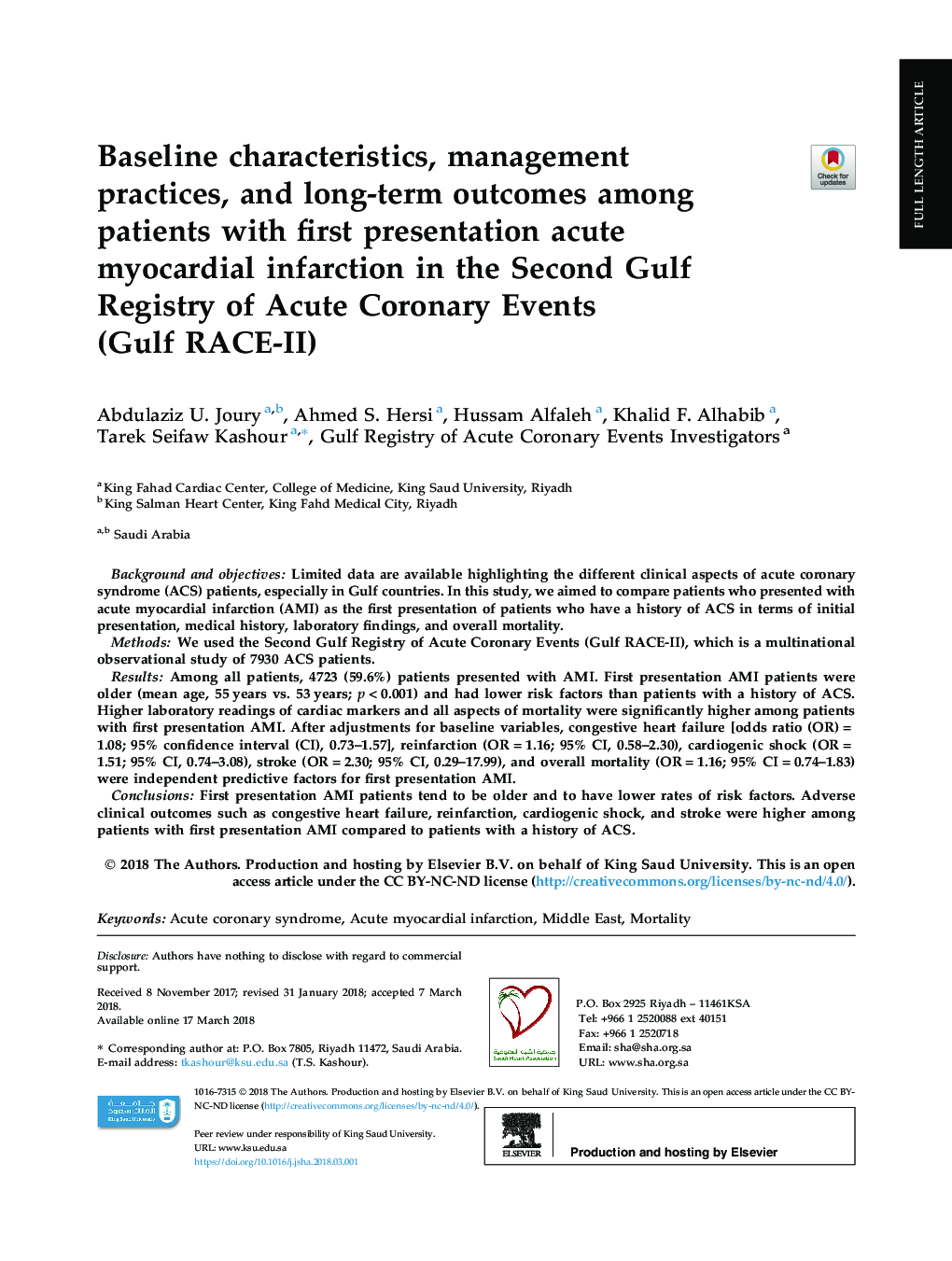 Baseline characteristics, management practices, and long-term outcomes among patients with first presentation acute myocardial infarction in the Second Gulf Registry of Acute Coronary Events (Gulf RACE-II)