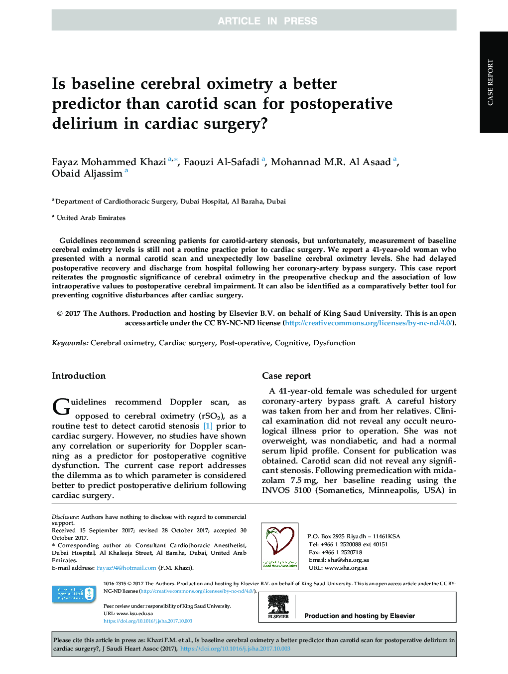 Is baseline cerebral oximetry a better predictor than carotid scan for postoperative delirium in cardiac surgery?
