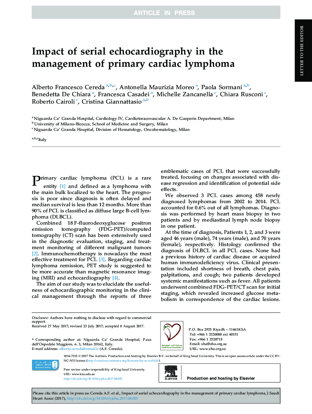 Impact of serial echocardiography in the management of primary cardiac lymphoma