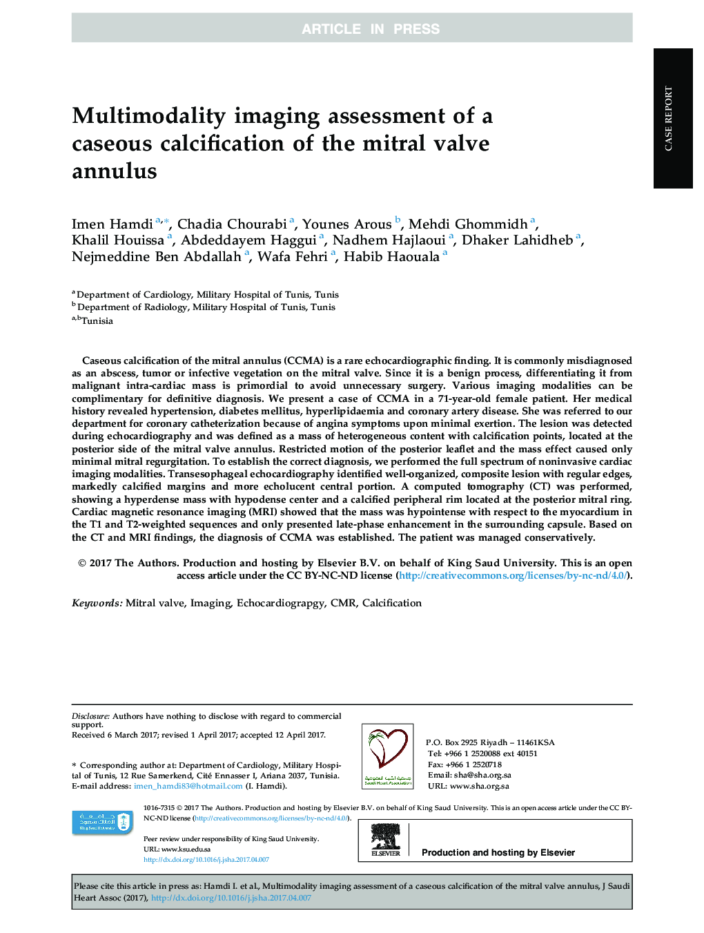 Multimodality imaging assessment of a caseous calcification of the mitral valve annulus