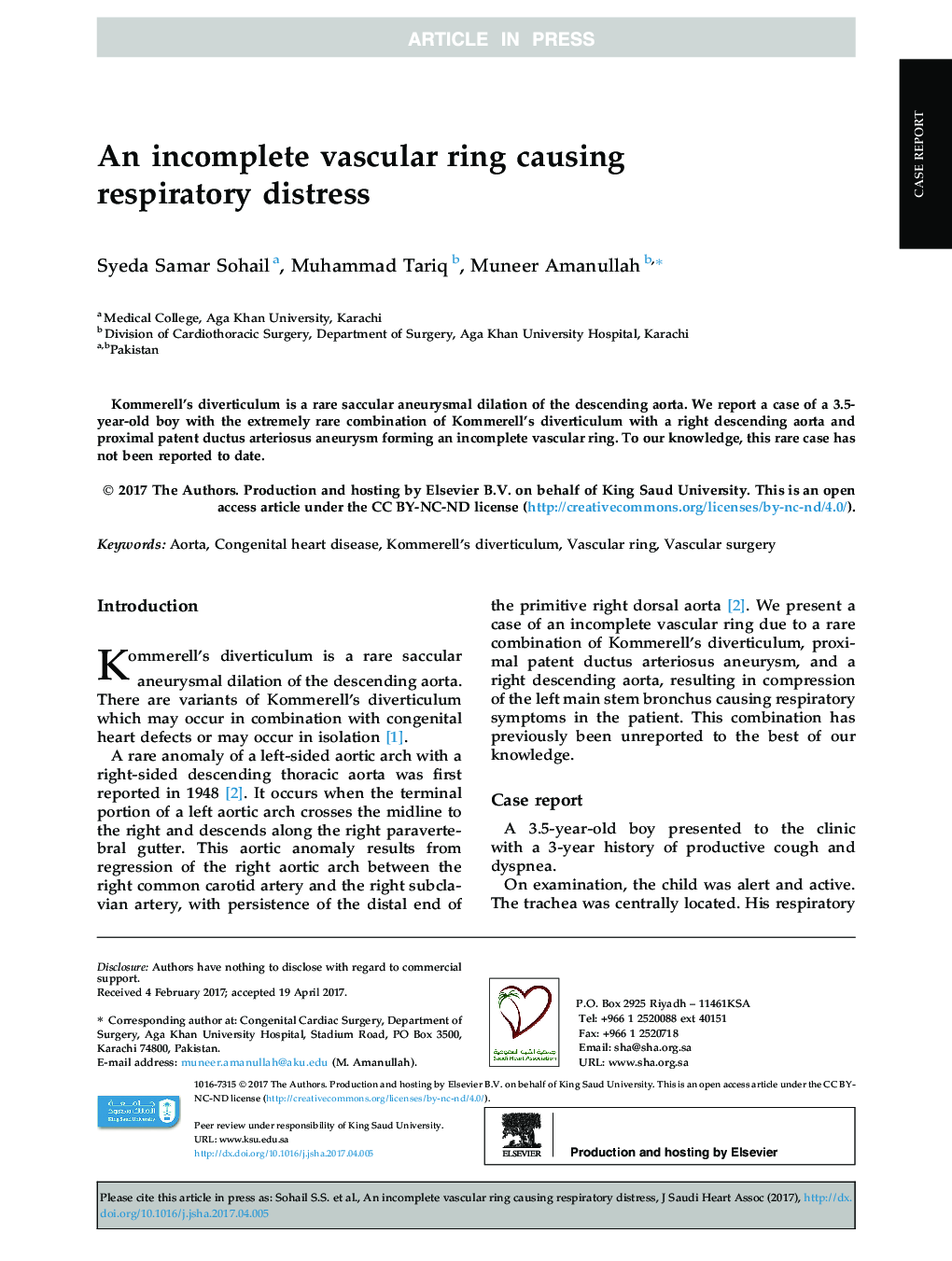 An incomplete vascular ring causing respiratory distress