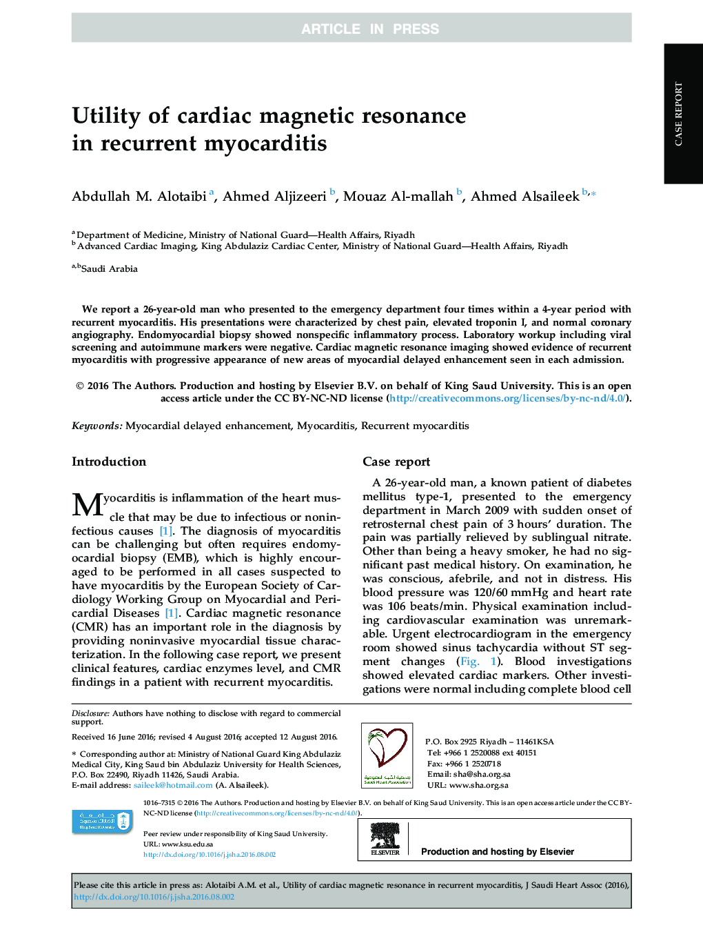 Utility of cardiac magnetic resonance in recurrent myocarditis