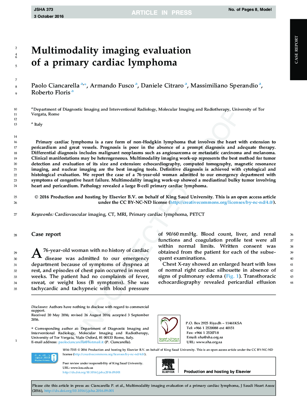 Multimodality imaging evaluation of a primary cardiac lymphoma