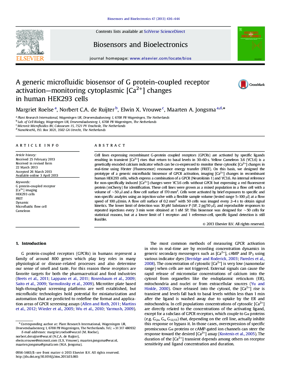 A generic microfluidic biosensor of G protein-coupled receptor activation—monitoring cytoplasmic [Ca2+] changes in human HEK293 cells