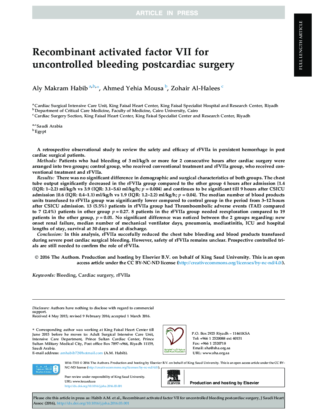Recombinant activated factor VII for uncontrolled bleeding postcardiac surgery