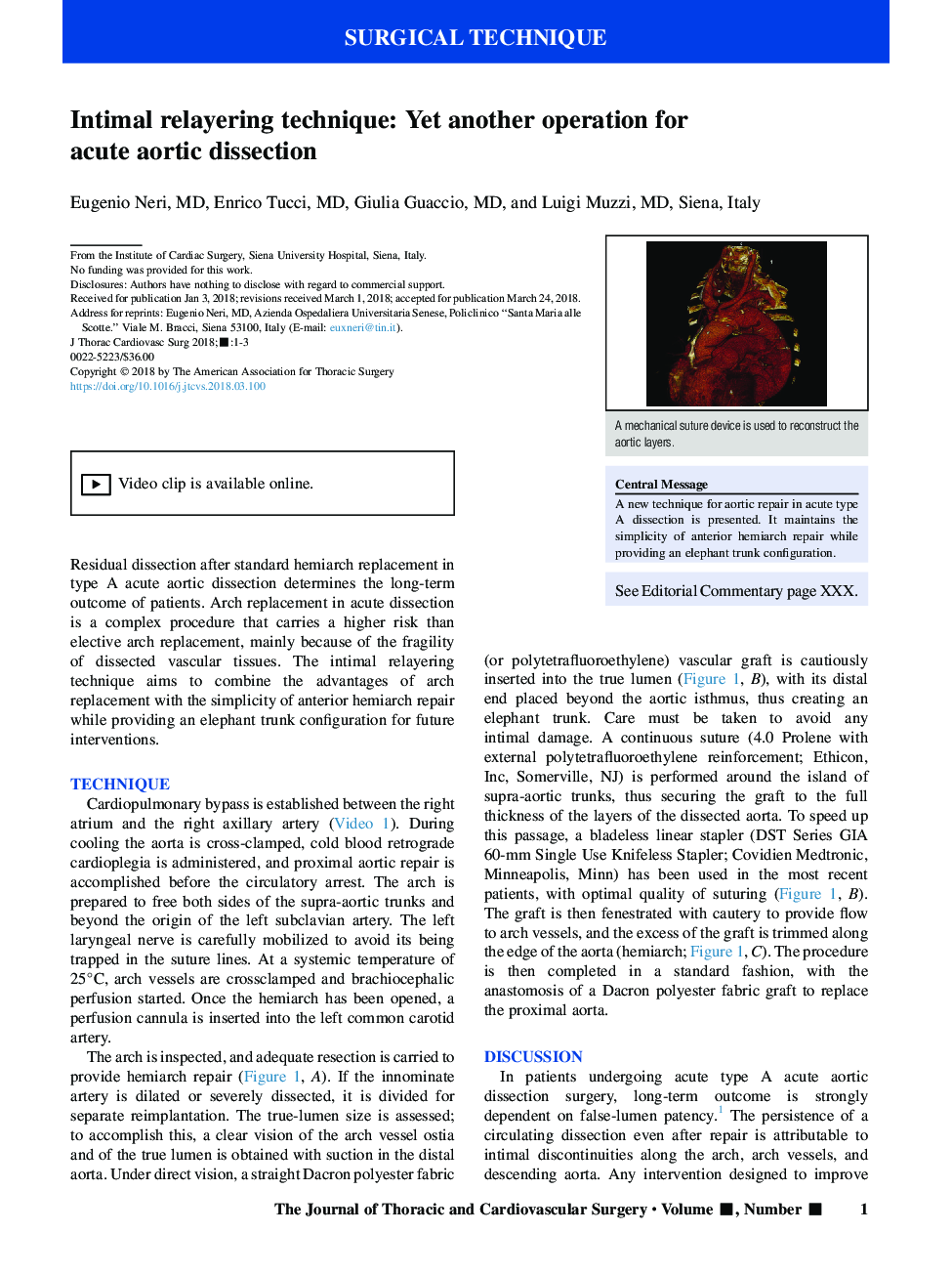 عکس صفحه اول مقاله: Intimal relayering technique: Yet another operation for acute aortic dissection Intimal relayering technique: Yet another operation for acute aortic dissection