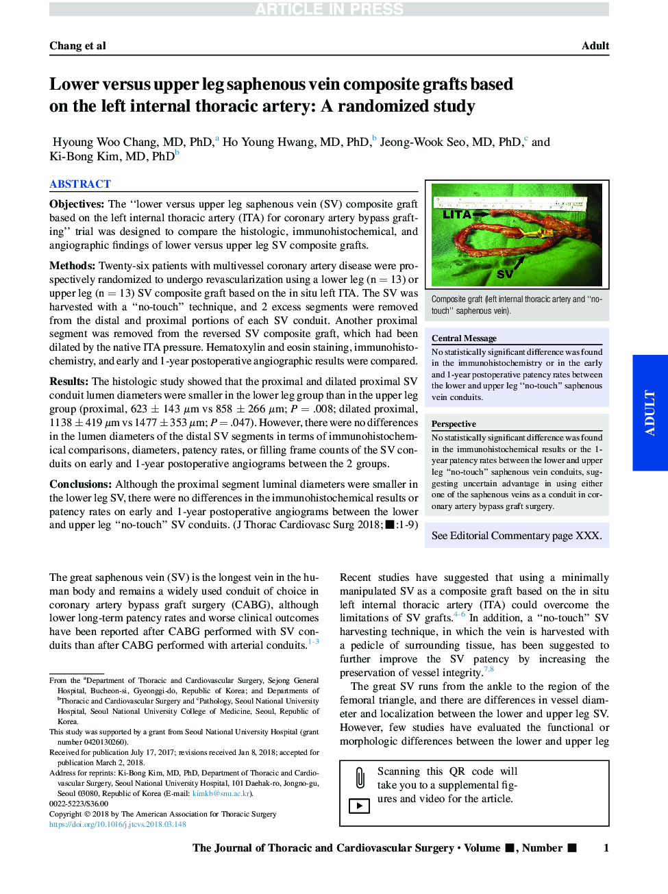 Lower versus upper leg saphenous vein composite grafts based on the left internal thoracic artery: A randomized study