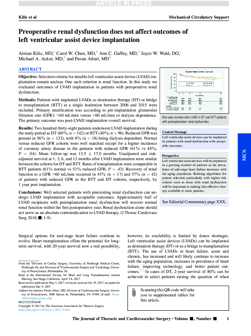 Preoperative renal dysfunction does not affect outcomes of left ventricular assist device implantation