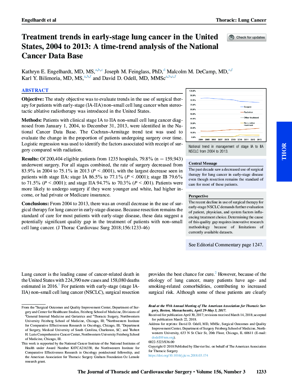 روند درمان در مرحله اول سرطان ریه در ایالات متحده، 2004 تا 2013: تجزیه و تحلیل روند زمان بر اساس پایگاه داده های سرطان ملی 