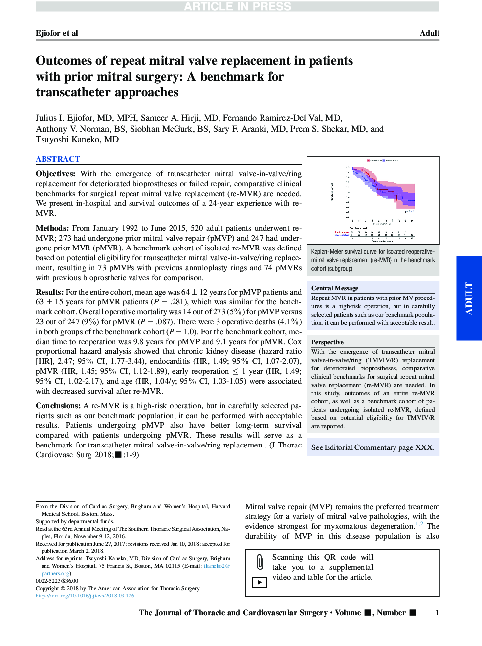 Outcomes of repeat mitral valve replacement in patients with prior mitral surgery: A benchmark for transcatheter approaches