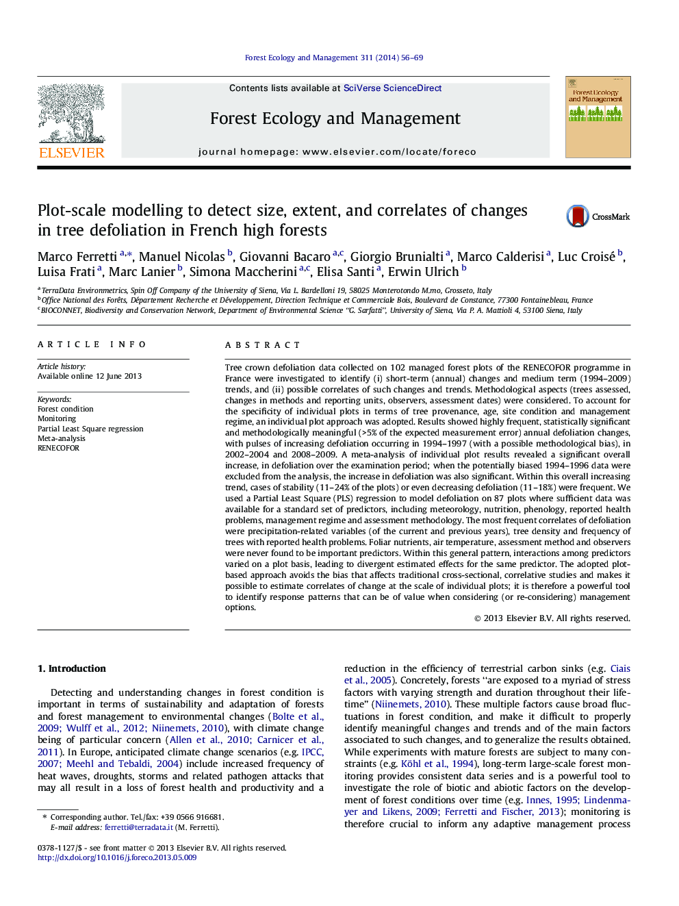 Plot-scale modelling to detect size, extent, and correlates of changes in tree defoliation in French high forests