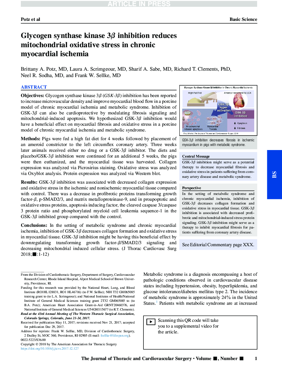 Glycogen synthase kinase 3Î² inhibition reduces mitochondrial oxidative stress in chronic myocardial ischemia