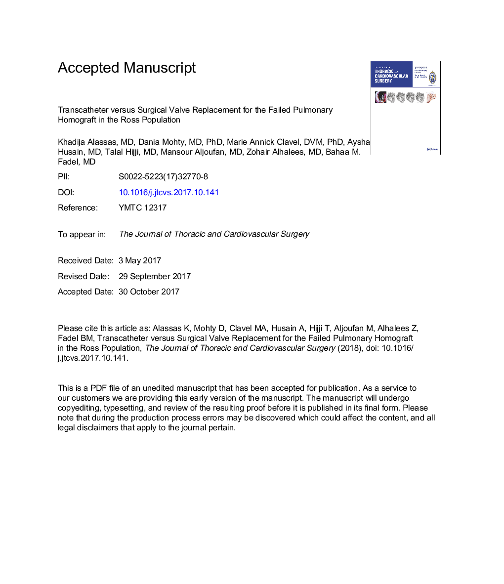 Transcatheter versus surgical valve replacement for a failed pulmonary homograft in the Ross population