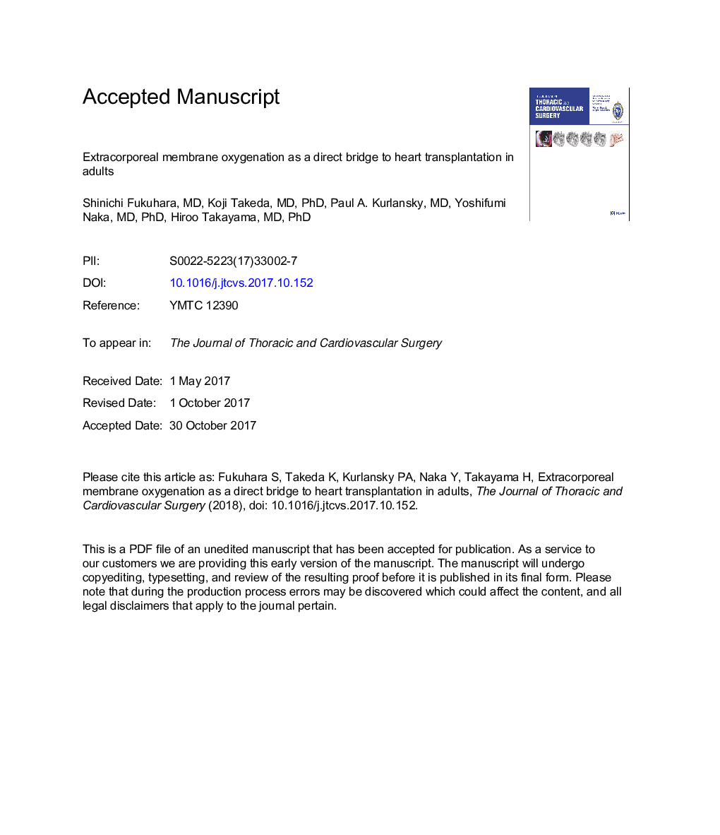 Extracorporeal membrane oxygenation as a direct bridge to heart transplantation in adults