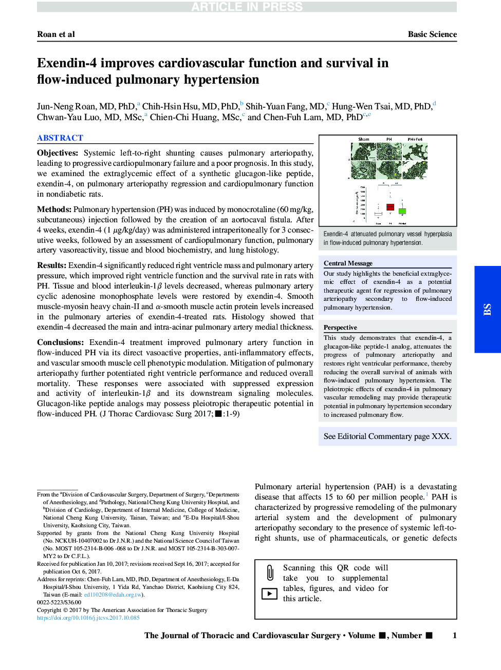 Exendin-4 improves cardiovascular function and survival in flow-induced pulmonary hypertension