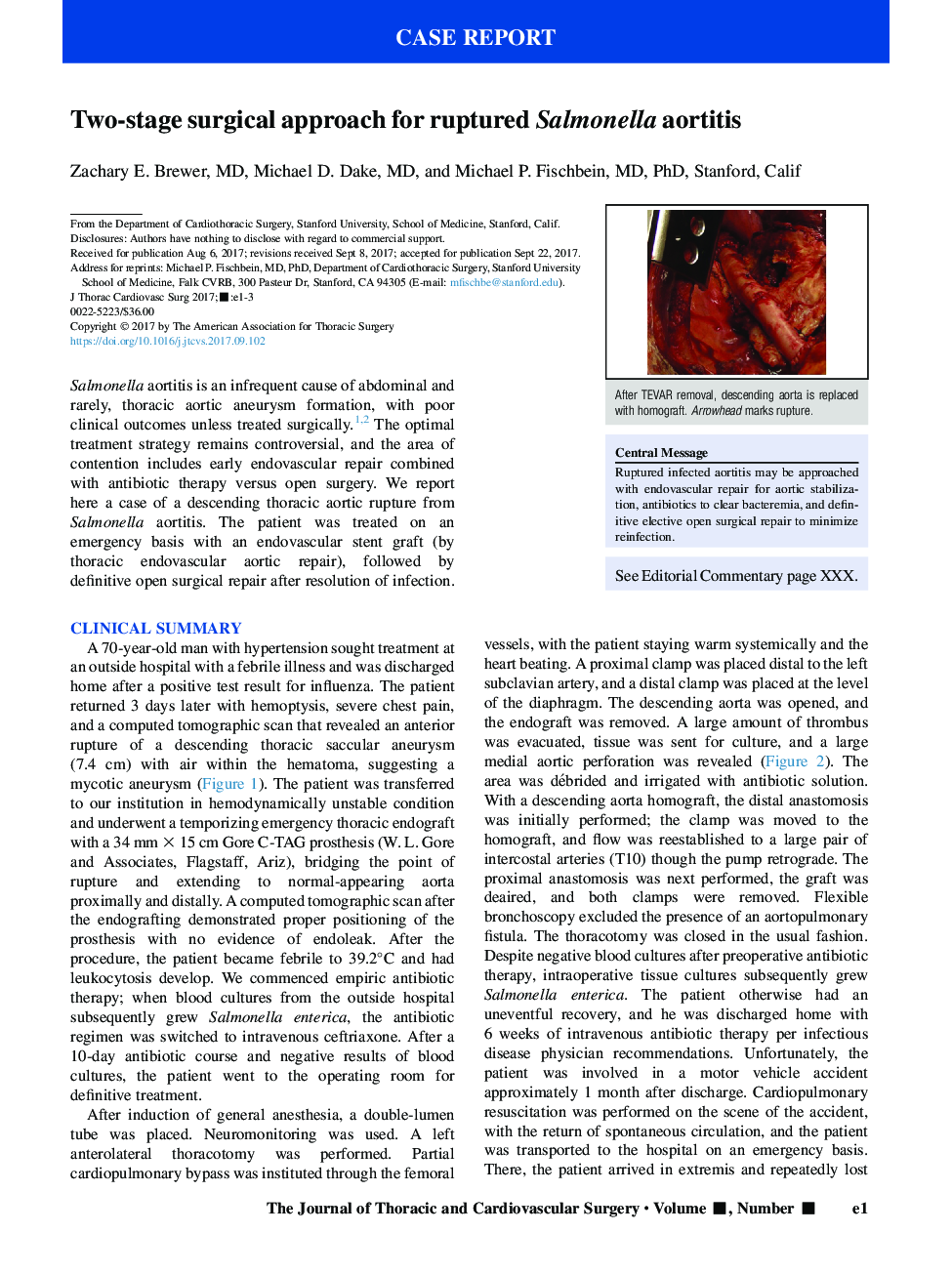 Two-stage surgical approach for ruptured Salmonella aortitis