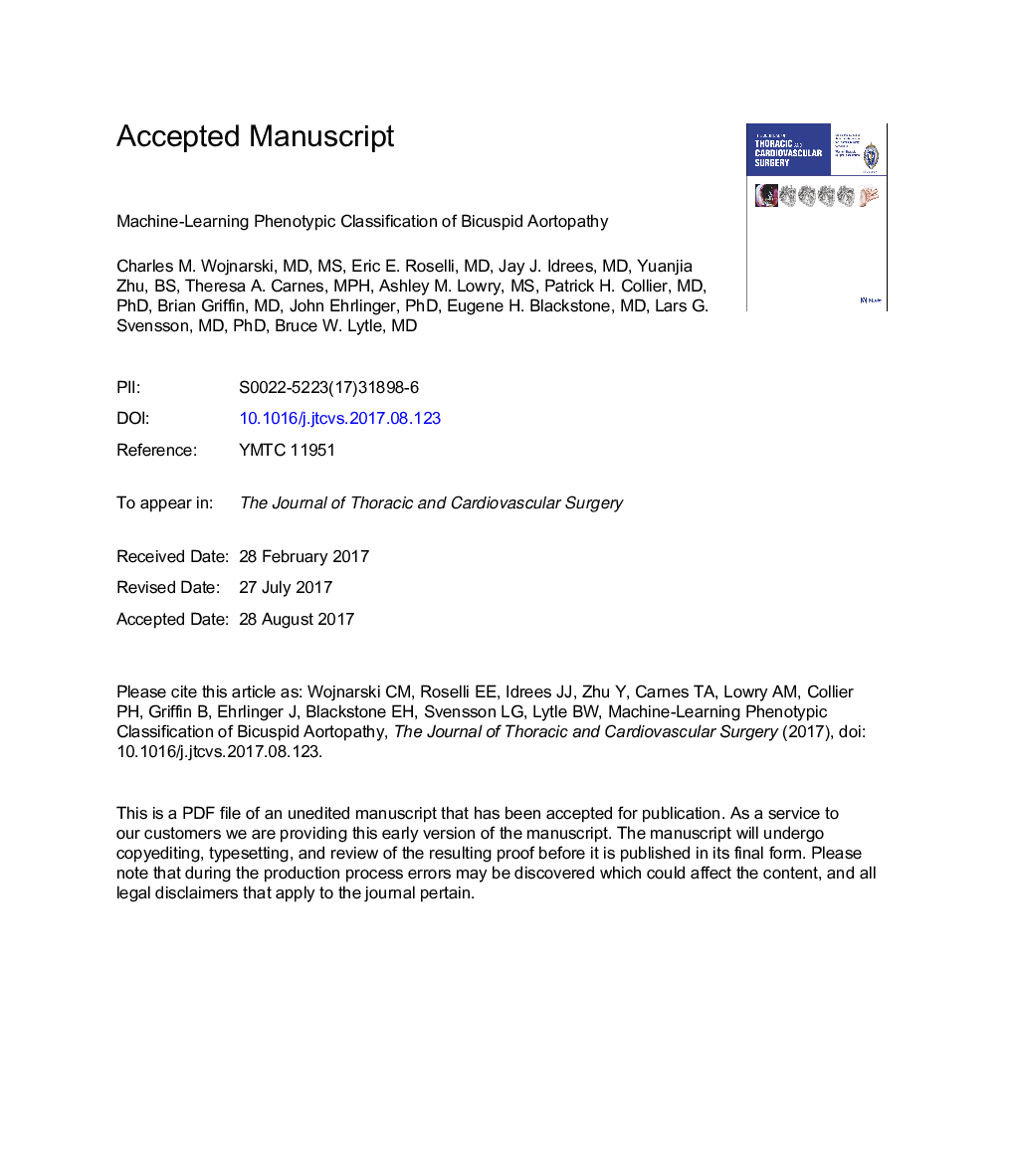 Machine-learning phenotypic classification of bicuspid aortopathy