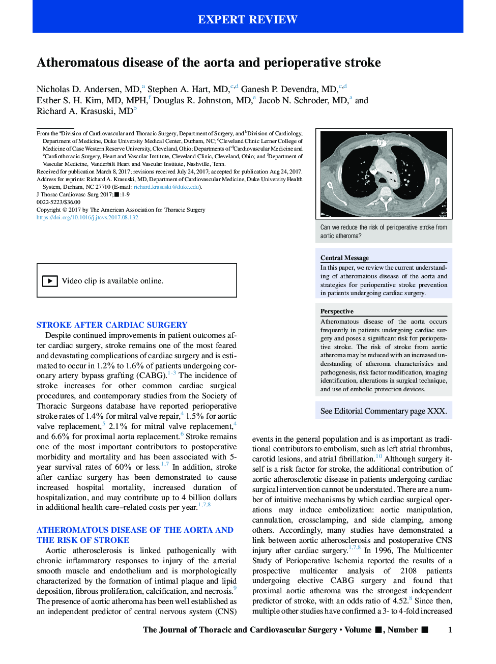 Atheromatous disease of the aorta and perioperative stroke