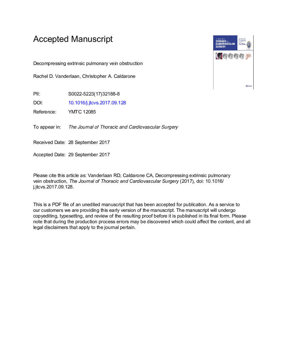 Decompressing extrinsic pulmonary vein obstruction