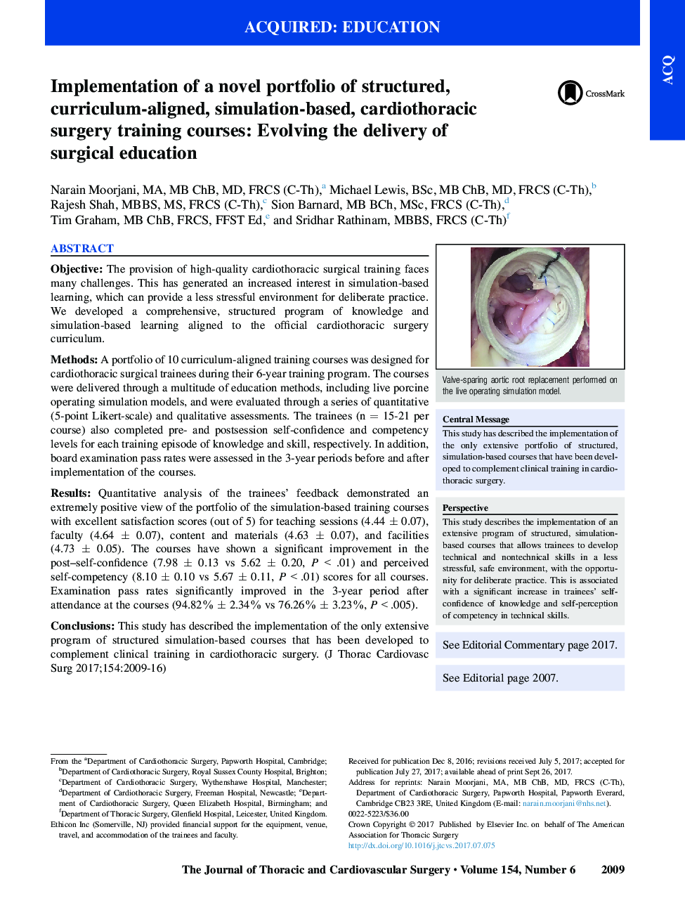 Implementation of a novel portfolio of structured, curriculum-aligned, simulation-based, cardiothoracic surgery training courses: Evolving the delivery of surgical education
