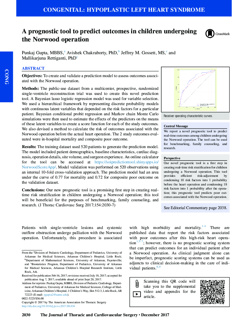 A prognostic tool to predict outcomes in children undergoing the Norwood operation