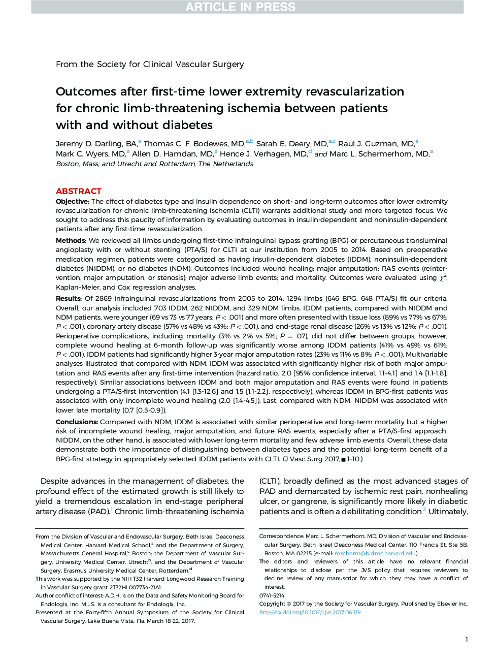Outcomes after first-time lower extremity revascularization for chronic limb-threatening ischemia between patients with and without diabetes