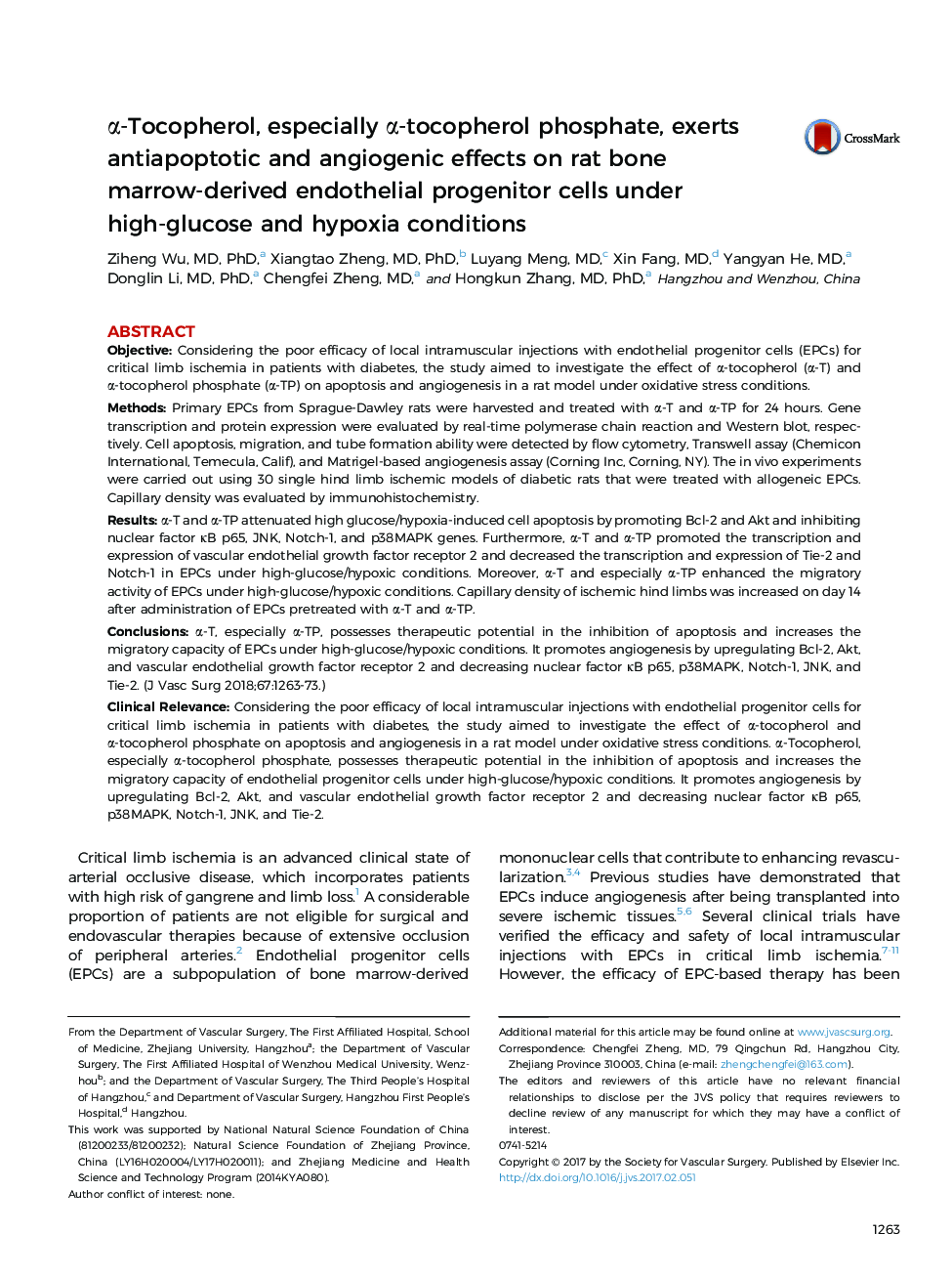 Î±-Tocopherol, especially Î±-tocopherol phosphate, exerts antiapoptotic and angiogenic effects on rat bone marrow-derived endothelial progenitor cells under high-glucose and hypoxia conditions