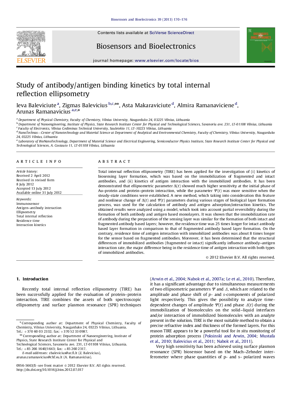 Study of antibody/antigen binding kinetics by total internal reflection ellipsometry