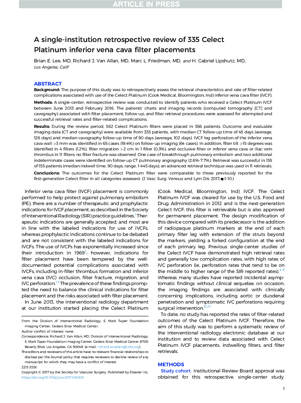 Complications and retrieval characteristics of Celect Platinum inferior vena cava filters