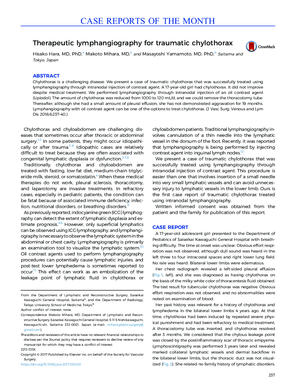 عکس صفحه اول مقاله: Therapeutic lymphangiography for traumatic chylothorax Therapeutic lymphangiography for traumatic chylothorax