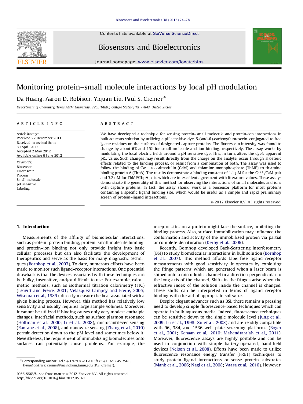 Monitoring protein–small molecule interactions by local pH modulation