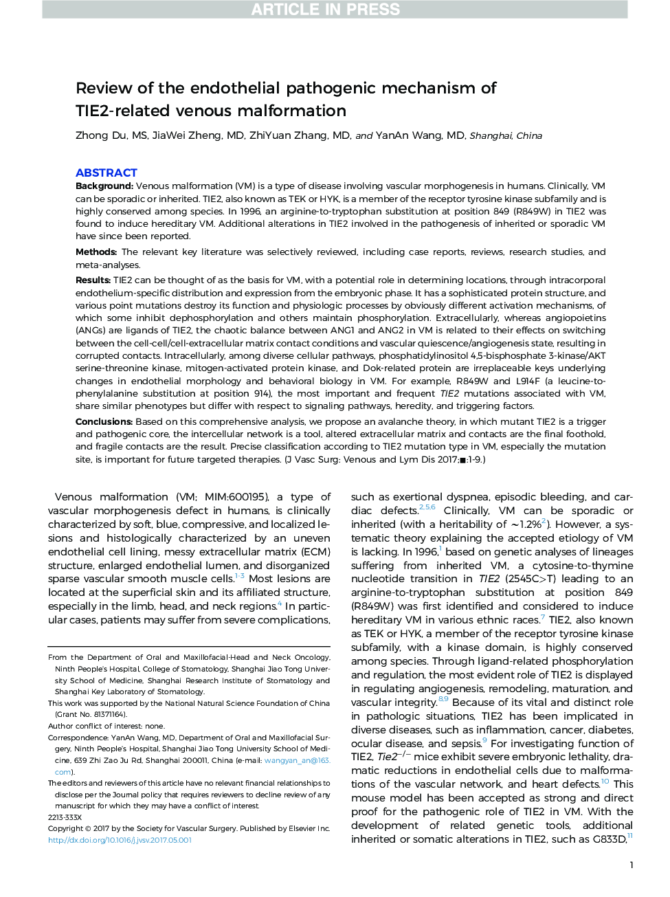 Review of the endothelial pathogenic mechanism of TIE2-related venous malformation