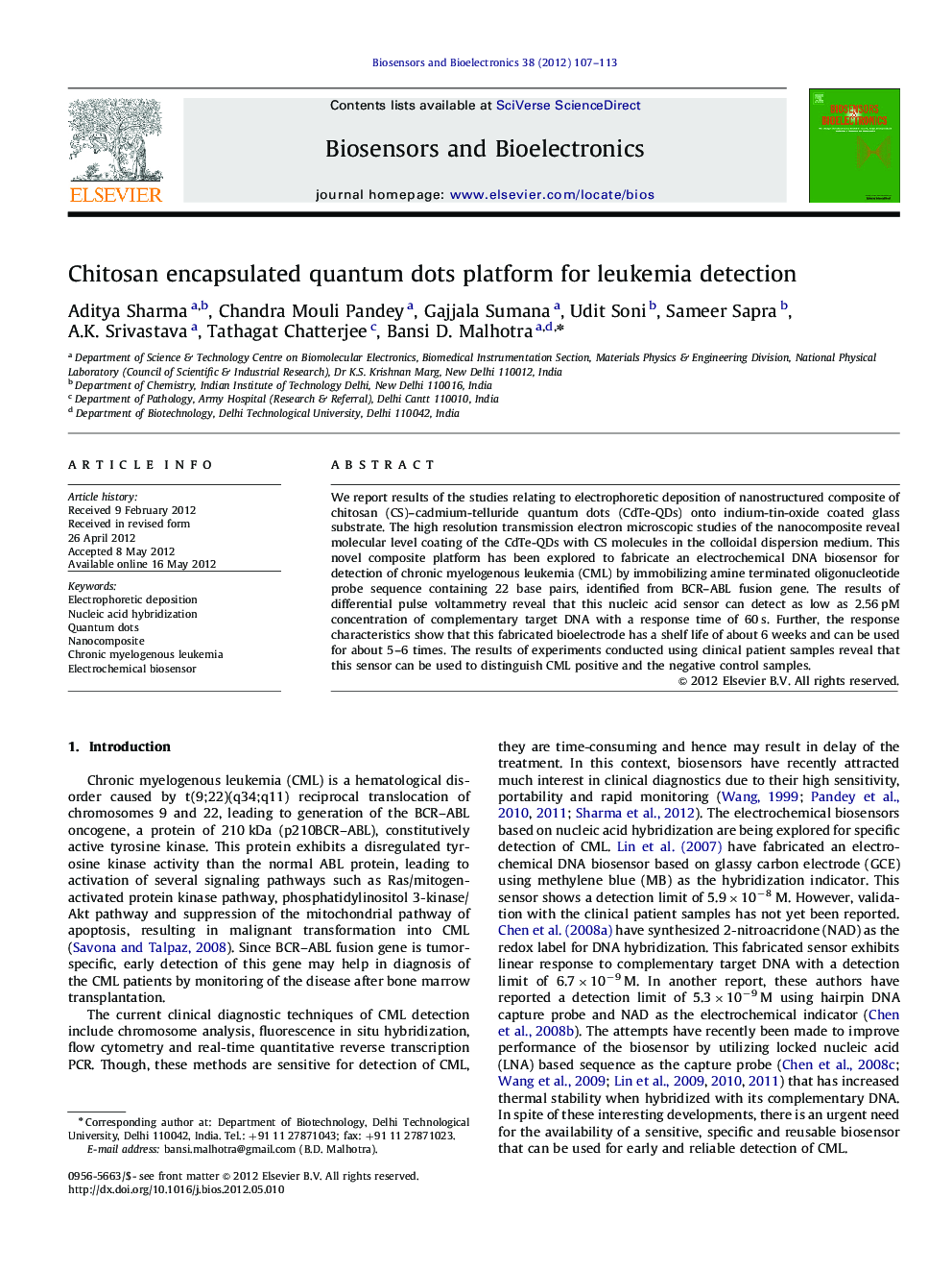 Chitosan encapsulated quantum dots platform for leukemia detection