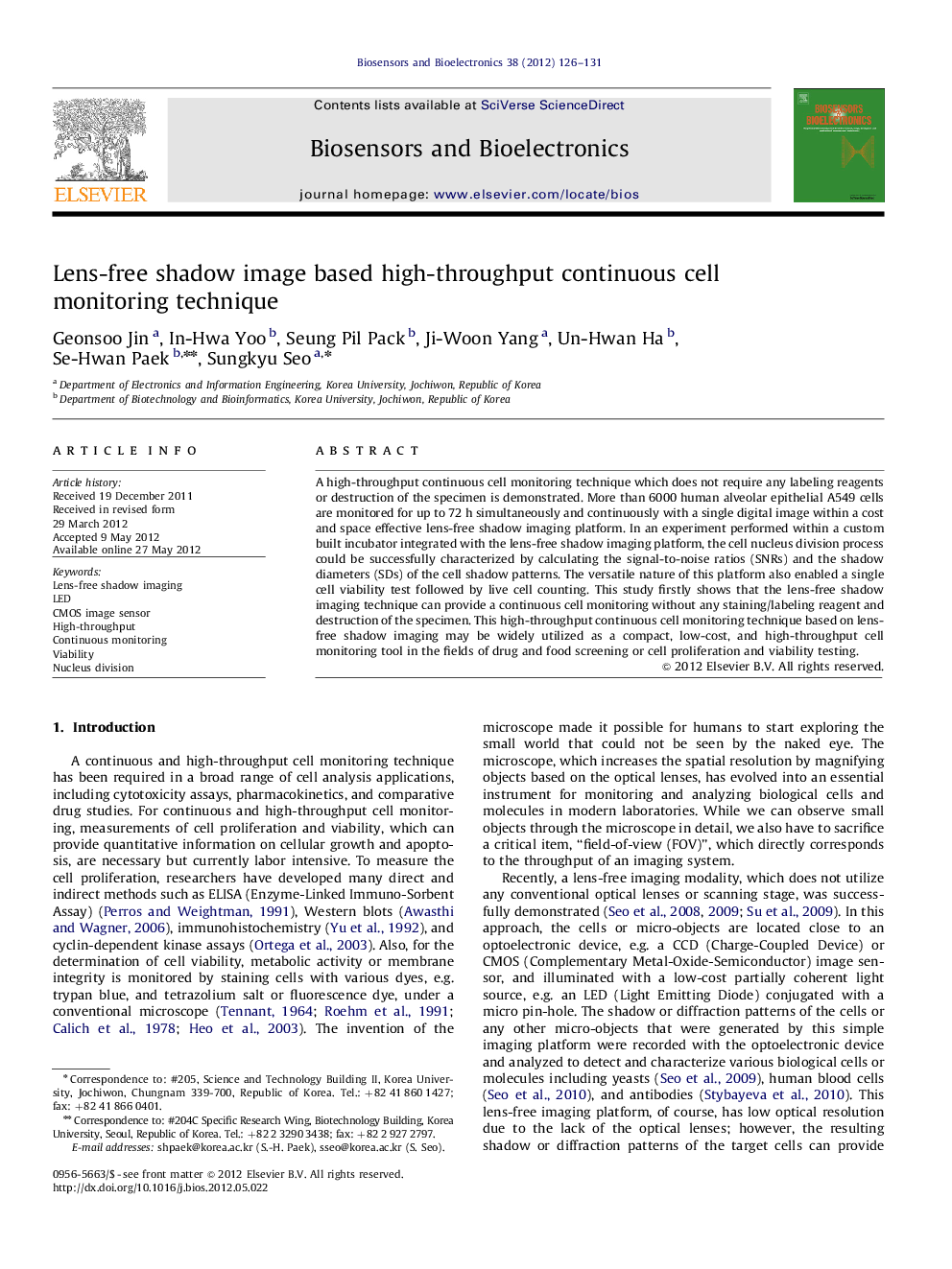 Lens-free shadow image based high-throughput continuous cell monitoring technique