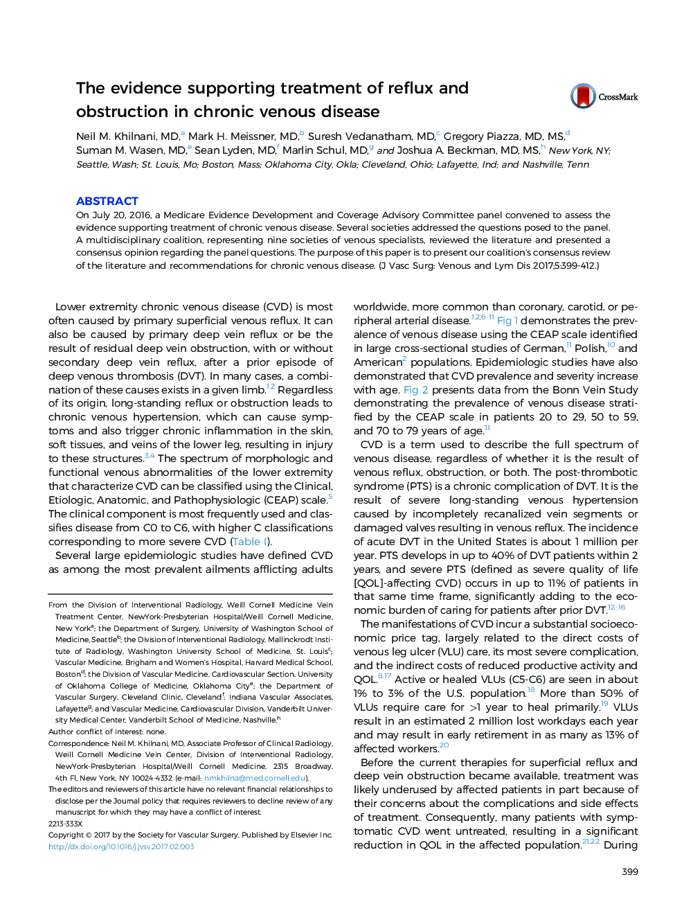 The evidence supporting treatment of reflux and obstruction in chronic venous disease