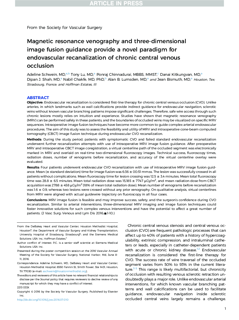 Magnetic resonance venography and three-dimensional image fusion guidance provide a novel paradigm for endovascular recanalization of chronic central venous occlusion