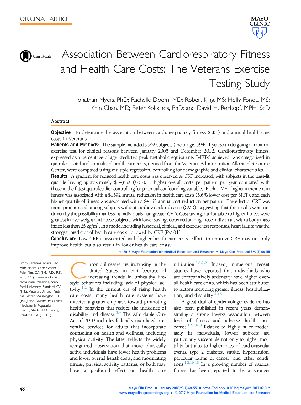 ارتباط بین سلامت قلب و تناسب اندام و هزینه های مراقبت های بهداشتی: آزمایش تست ورزش برای جانبازان 