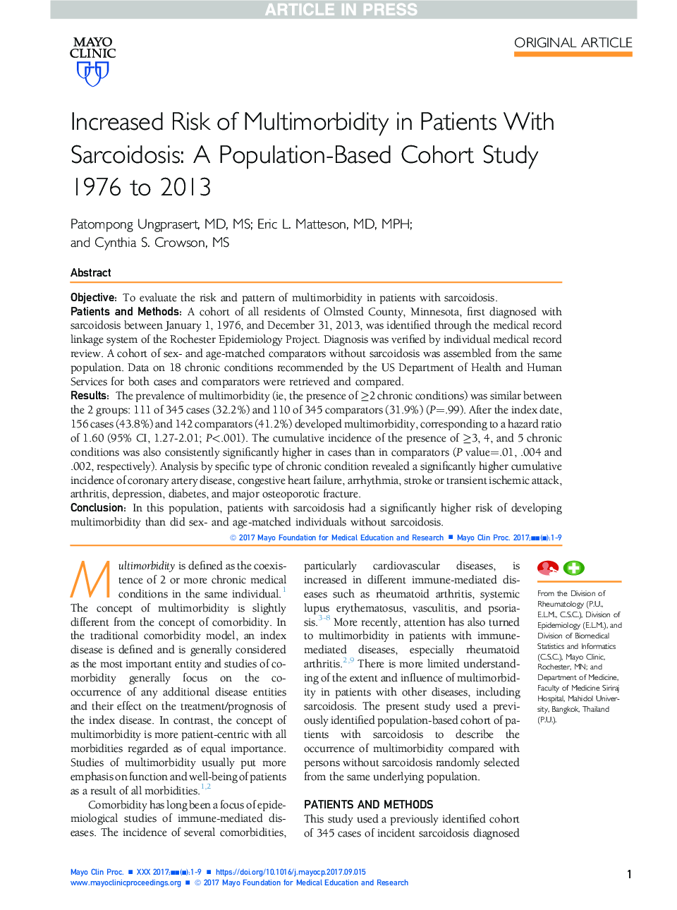 افزایش خطر ابتلا به بیماری های چندگانه در بیماران مبتلا به سارکوئیدوز: مطالعات گروهی مبتنی بر جمعیت سال های 1976 تا 2013 