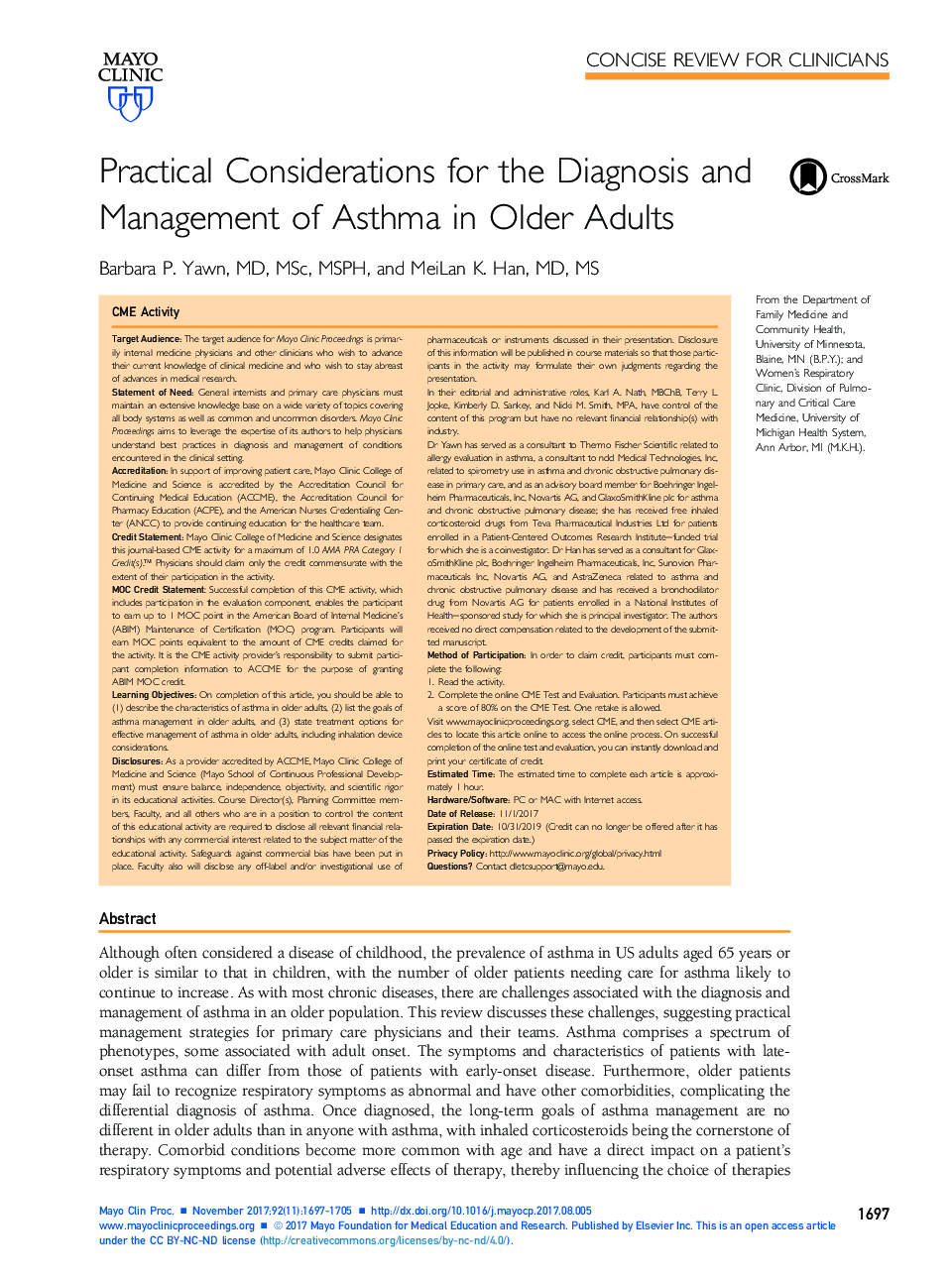 معیارهای عملی تشخیص و مدیریت آسم در بزرگسالان سالمند 