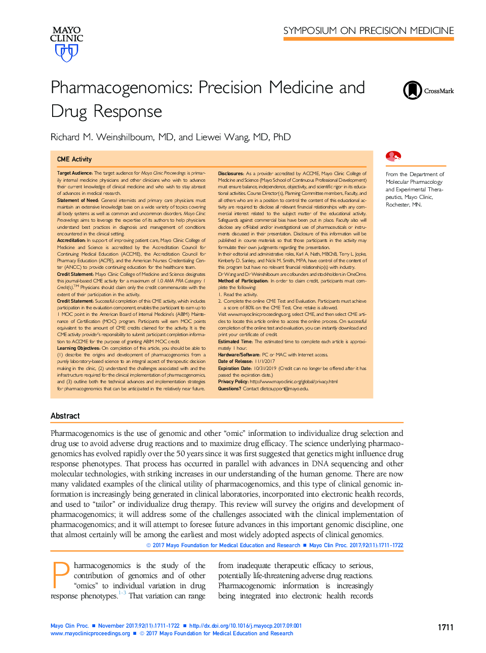 Pharmacogenomics: Precision Medicine and Drug Response