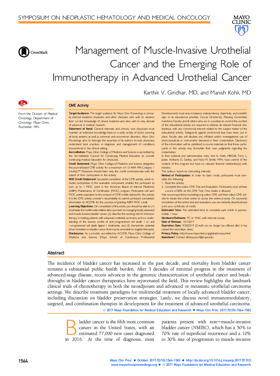 Management of Muscle-Invasive Urothelial Cancer and the Emerging Role of Immunotherapy in Advanced Urothelial Cancer