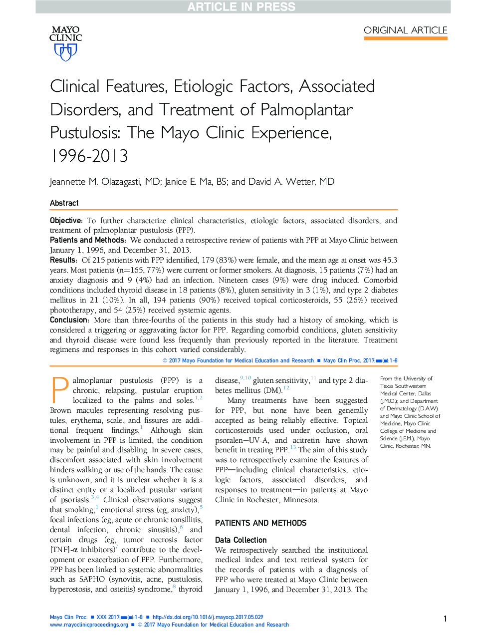 ویژگی های بالینی، عوامل بیماری شناختی، اختلالات مرتبط و درمان پاستولوز پالپوپلانتار 