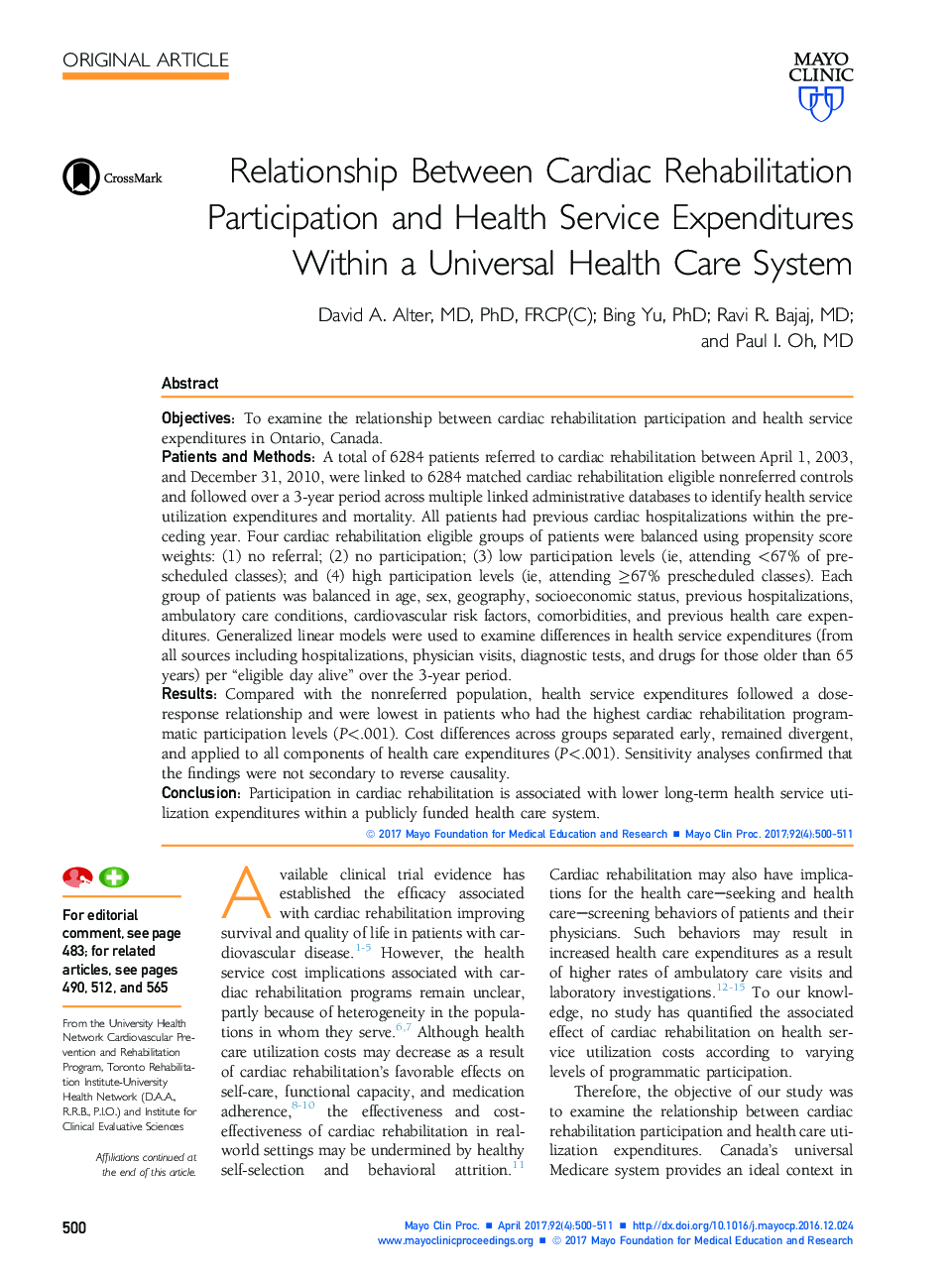 رابطه بین مشارکت توانبخشی قلب و هزینه های خدمات بهداشتی در یک سیستم مراقبت بهداشتی جهانی 