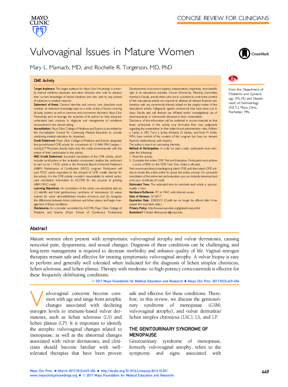 Vulvovaginal Issues in Mature Women