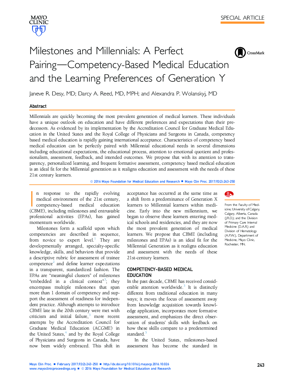 Milestones and Millennials: A Perfect Pairing-Competency-Based Medical Education and the Learning Preferences of Generation Y