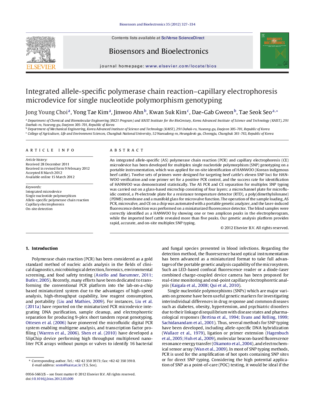 Integrated allele-specific polymerase chain reaction–capillary electrophoresis microdevice for single nucleotide polymorphism genotyping