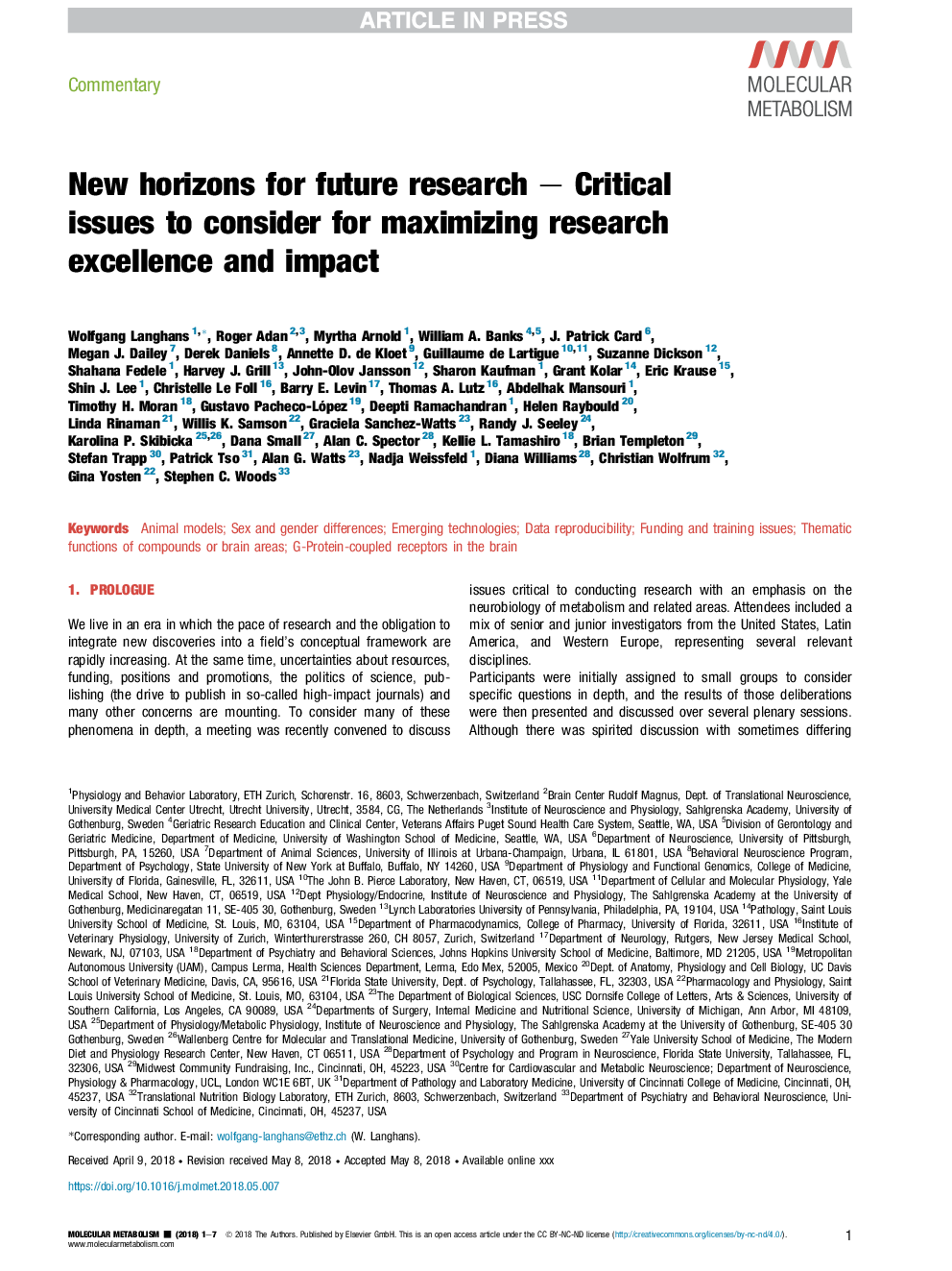 New horizons for future research - Critical issues to consider for maximizing research excellence and impact